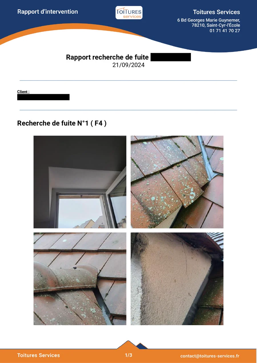 Rapport de chantier Toitures Services — page 1